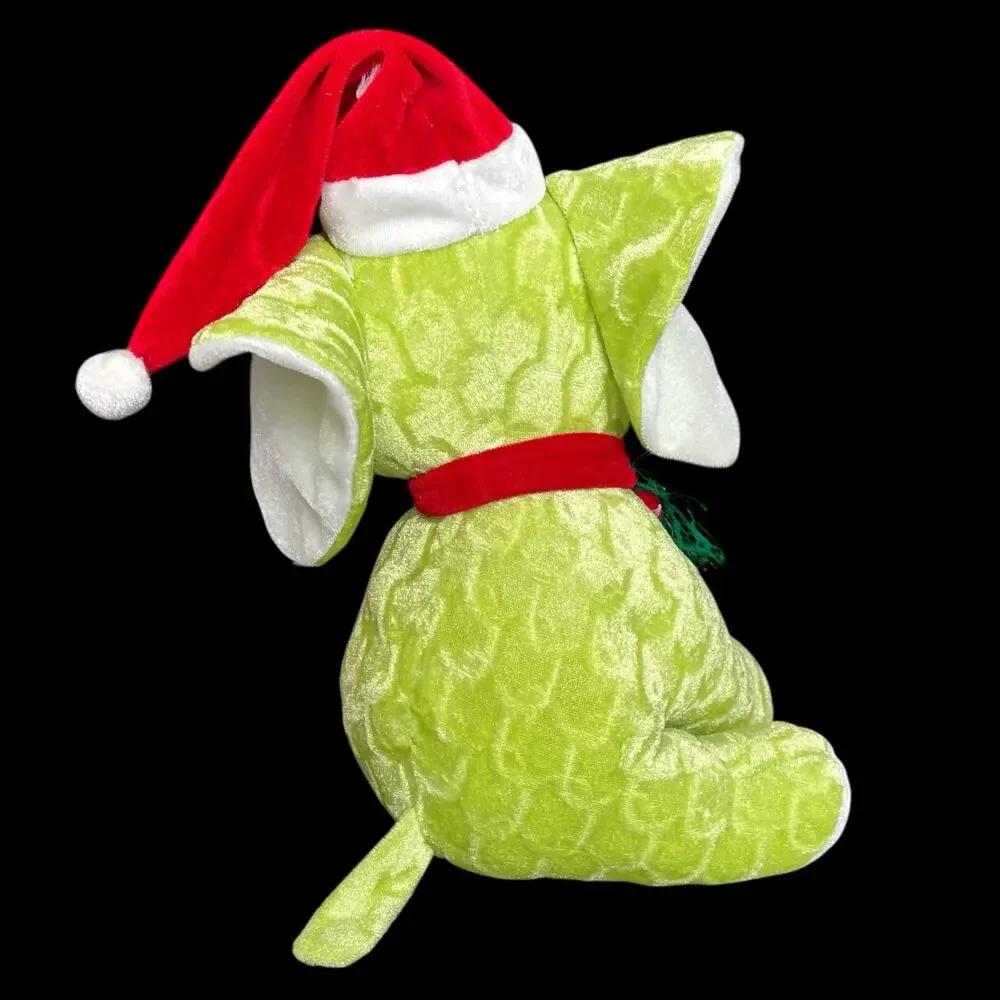 Christmas Elephant Plush Green Red Santa Hat Vintage Stuffed Animal Toy Bright